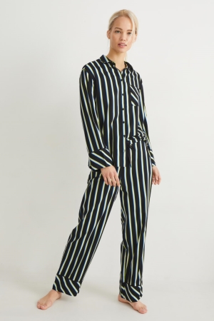C&A Pyjamas Randig Nattkläder Dam Svarta | NVMTS-3659