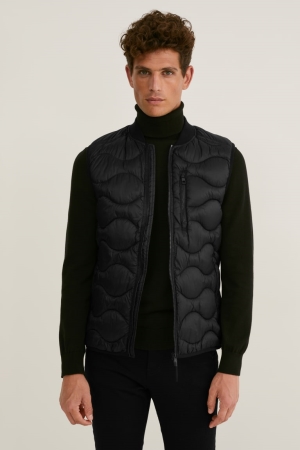 C&A Quiltad Gilet Recycled Jacka Herr Svarta | DHMJC-7149