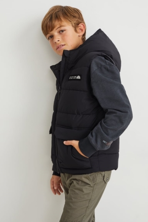 C&A Quiltad Gilet With Hood Recycled Jacka Tjej Svarta | LGUZX-6743