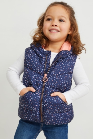 C&A Quiltad Gilet With Hood Recycled Polka Dot Jacka Tjej Mörkblå | GTDJW-5603