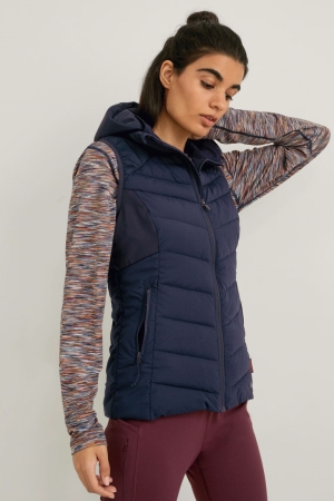 C&A Quiltad Gilet With Hood Thermolite® Ecomade Jacka Dam Mörkblå | JVECZ-4516