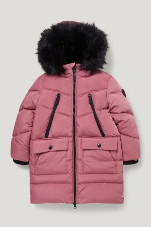 C&A Quiltad With Hood And Faux Fur Trim Recycled Jacka Tjej Rosa | NIVMX-7451