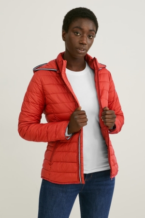 C&A Quiltad With Hood Bionic-finish®eco Jacka Dam Röda | WOPEH-3910