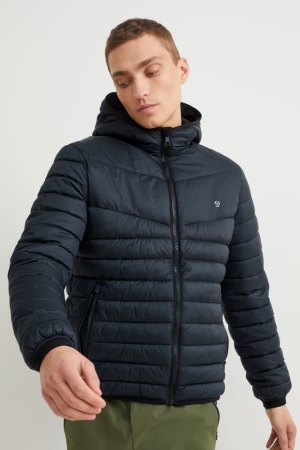 C&A Quiltad With Hood Recycled Jacka Herr Mörkgrå | JWDPF-8439