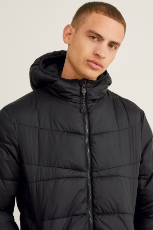 C&A Quiltad With Hood Recycled Jacka Herr Svarta | SYXVO-8390