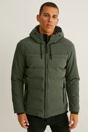 C&A Quiltad With Hood Recycled Jacka Herr Mörkgröna | VTQIL-8712