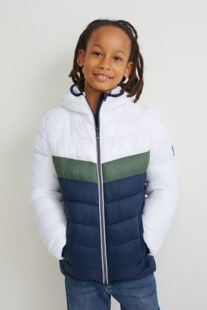 C&A Quiltad With Hood Recycled Jacka Tjej Vita | DESUV-4397