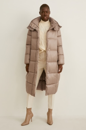 C&A Quiltad With Hood Recycled Rockar Dam Grå Bruna | EQSAH-4035