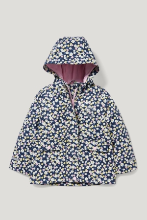 C&A Rain With Hood Floral Jacka Tjej Mörkblå | PNVBW-6387