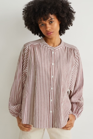 C&A Randig Blusar Dam Bruna Vita | HXKZE-3827