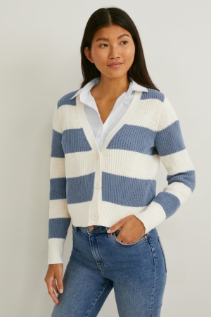 C&A Randig Cardigan Dam Blå Vita | TNSHI-9832