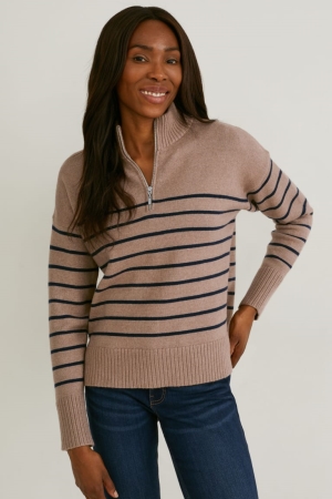 C&A Randig Jumpers Dam Bruna Blå | BQSFZ-5729