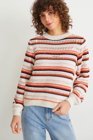 C&A Randig Jumpers Dam Ljusbeige | NBWQL-1726