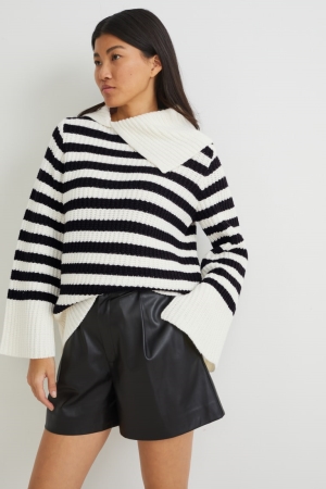 C&A Randig Jumpers Dam Svarta Vita | ZNDAP-8123