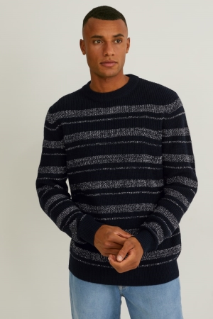 C&A Randig Jumpers Herr Svarta | KTBXM-3894