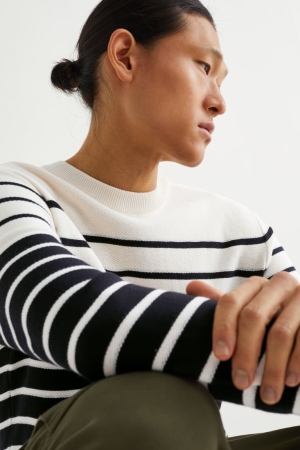 C&A Randig Jumpers Herr Vita Svarta | IUCXW-1489