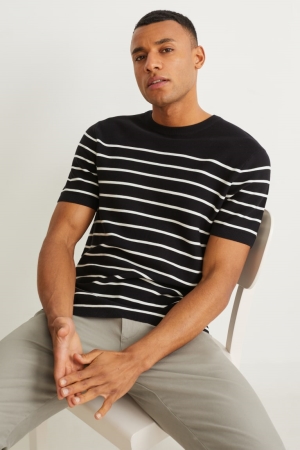 C&A Randig Pima Bomull Jumpers Herr Svarta | YUBLM-7254