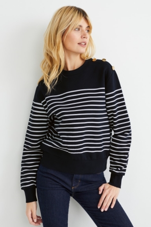 C&A Randig Tröjor Dam Mörkblå | QNXKD-8501
