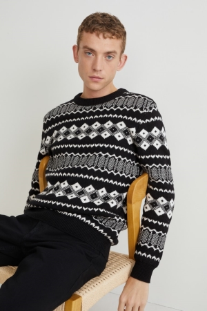 C&A Recycled Jumpers Herr Svarta Vita | FYDAP-0816