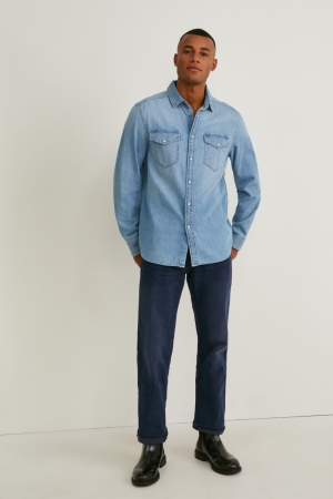 C&A Regular Lycra® Jeans Herr Blå Mörkblå | EIVSF-2384