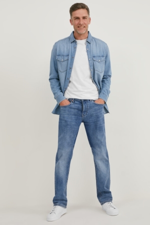 C&A Regular Lycra® Jeans Herr Blå Mörkblå | FWJYE-6098