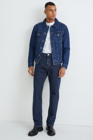 C&A Regular Lycra® With Recycled Bomull Jeans Herr Blå Mörkblå | FOYJC-7213