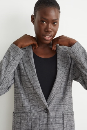 C&A Relaxed Fit Check Blazers Dam Grå Svarta | SKVYP-4657