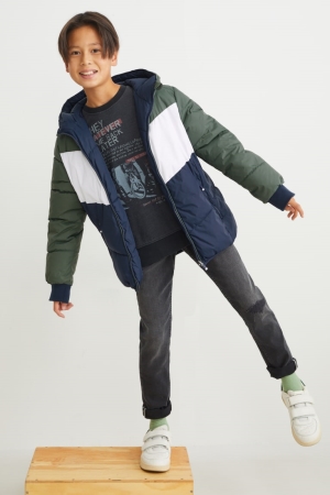 C&A Reversible With Hood Recycled Jacka Tjej Vita Mörkgröna | TFEXJ-5137