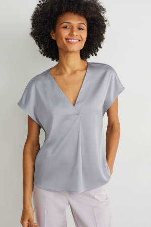 C&A Satin With Recycled Polyester Blusar Dam Ljusgrå | MWBGL-3290