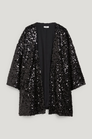 C&A Sequin Kimono Shiny Hoodie Dam Svarta | XUYLV-2170