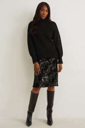 C&A Sequin Shiny Kjolar Dam Svarta | KIWAR-0382