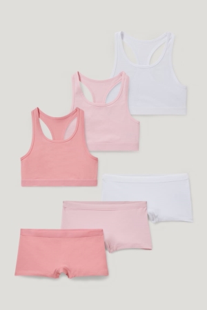 C&A Set 3 Crops And 3 Pairs Of Organic Bomull Underkläder Tjej Rosa | KSUNL-9713