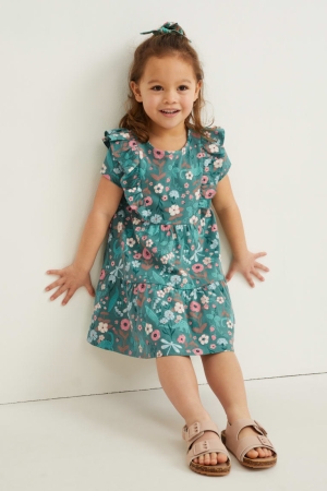 C&A Set And Scrunchie 2 Piece Floral Klänning Tjej Gröna | BTALS-7518