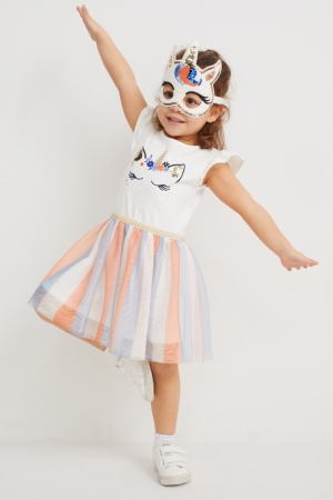 C&A Set And Unicorn Mask 2 Piece Klänning Tjej Vita | WTJMX-9654