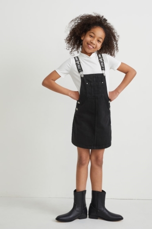 C&A Set Denim Pinafore And Sleeve 2 Piece Klänning Tjej Blå Mörkgrå | FLHNU-8015