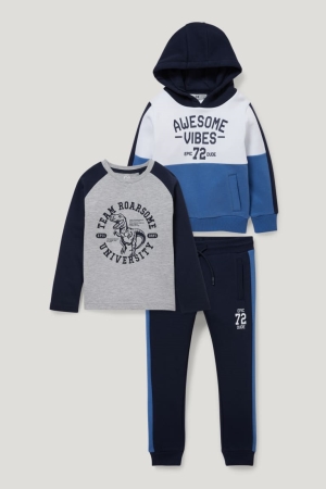 C&A Set, Long Sleeve And Joggers 3 Piece Hoodie Tjej Mörkblå | DALPG-9213