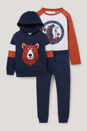 C&A Set, Long Sleeve And Joggers 3 Piece Hoodie Tjej Mörkblå | GRZAJ-3508