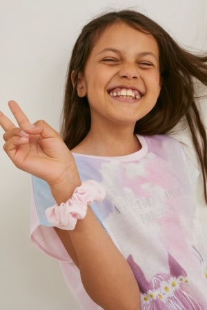 C&A Set Sleeve And Scrunchie 2 Piece Shiny T-shirt Tjej Rosa | TNSCR-5340