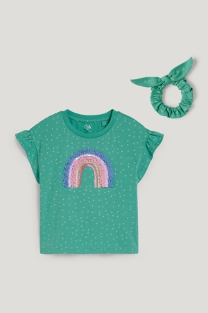 C&A Set Sleeve And Scrunchie 2 Piece T-shirt Tjej Gröna | KEOTI-3742