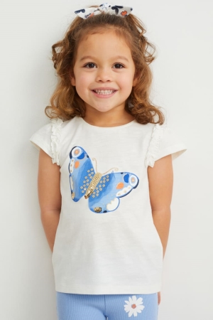 C&A Set Sleeve And Scrunchie 2 Piece T-shirt Tjej Vita | OMDJT-4651