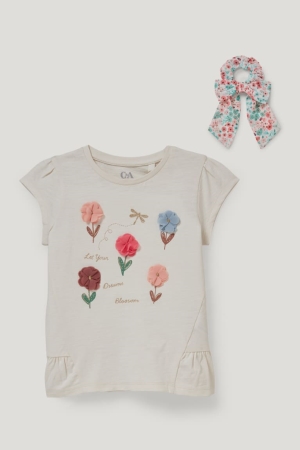 C&A Set Sleeve And Scrunchie 2 Piece T-shirt Tjej Vita | QZBGC-2950