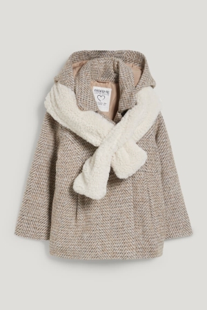 C&A Set With Hood And Teddy Fur Scarf 2 Piece Jacka Tjej Beige | YRZED-7498