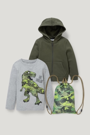 C&A Set Zip-through With Hood, Long Sleeve And Gym Bag Långbyxor Pojke Mörkgröna | LPMXD-3194
