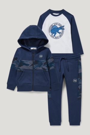 C&A Set Zip-through With Hood, Long Sleeve And Joggers Tröjor Tjej Mörkblå | VCKFR-3729