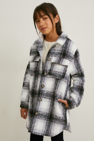 C&A Shacket Check Jacka Tjej Svarta Grå | ROGPX-4903