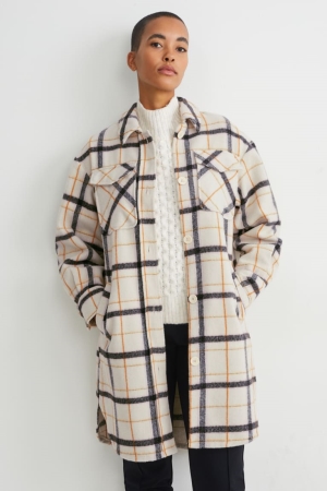 C&A Shacket Check Rockar Dam Beige | WQXZA-0763