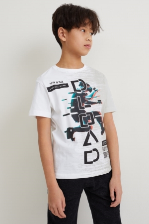 C&A Sleeve Augmented Reality Motif T-shirt Pojke Vita | FPCMZ-4918