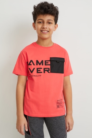C&A Sleeve Augmented Reality Motif T-shirt Pojke Röda | SIYJZ-8963