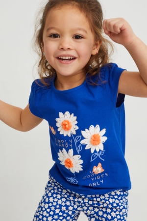 C&A Sleeve In-conversion Bomull T-shirt Tjej Mörkblå | ILVJT-7415