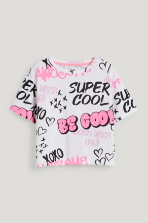 C&A Sleeve In-conversion Bomull T-shirt Tjej Vita | WVXAL-9035